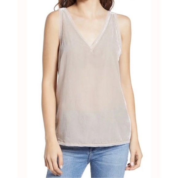Chelsea28 Tops - Chelsea28 Beige Velvet Raw Edge Tank